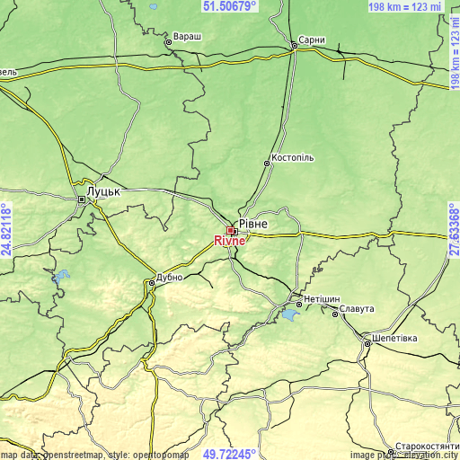 Topographic map of Rivne