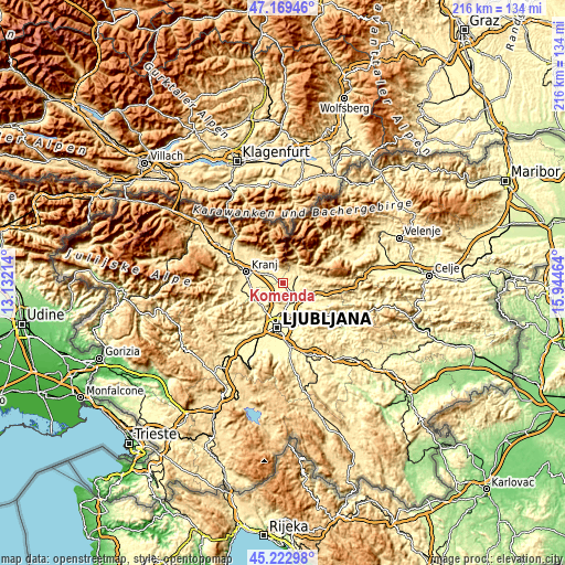 Topographic map of Komenda
