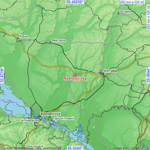 Topographic map of Reshetylivka