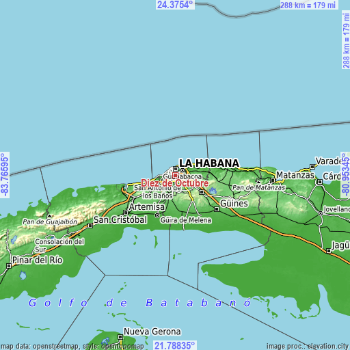 Topographic map of Diez de Octubre