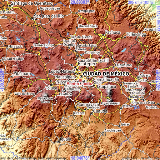 Topographic map of Benito Juárez