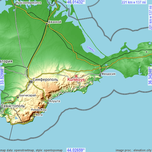 Topographic map of Kurskoye