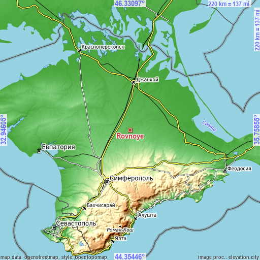 Topographic map of Rovnoye