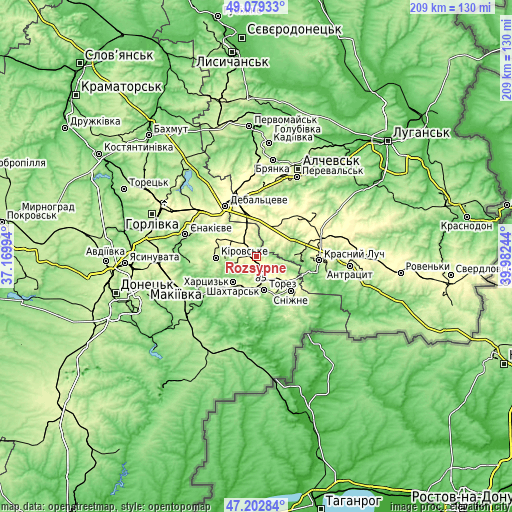 Topographic map of Rozsypne