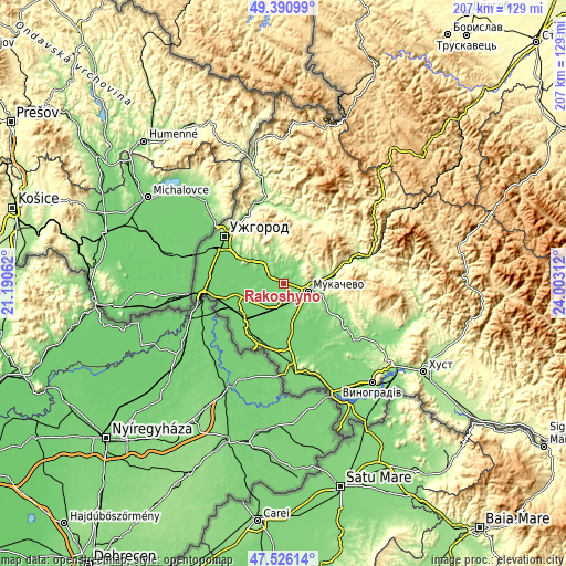 Topographic map of Rakoshyno