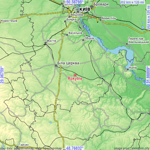 Topographic map of Rokytne