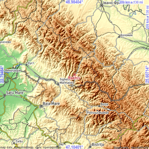 Topographic map of Rakhiv