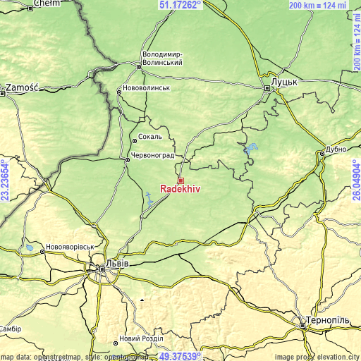 Topographic map of Radekhiv