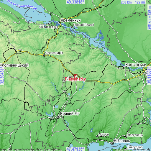 Topographic map of Piatykhatky