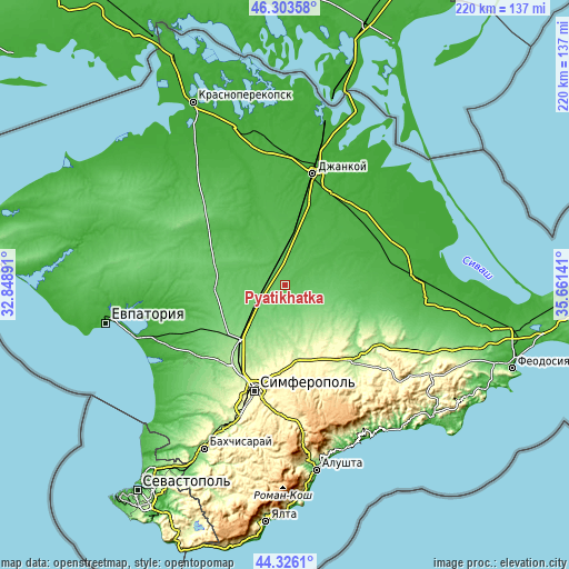 Topographic map of Pyatikhatka