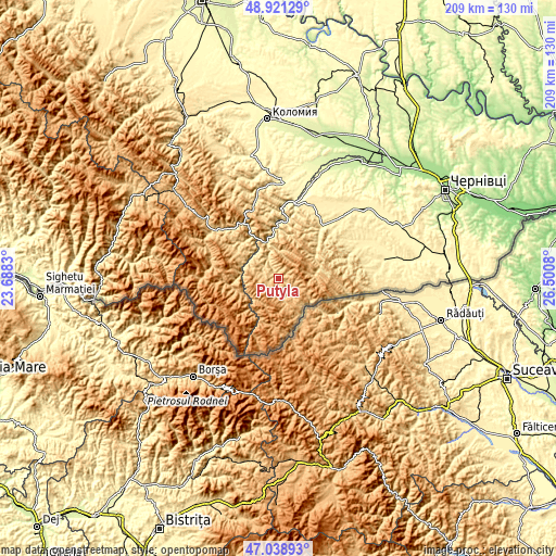 Topographic map of Putyla