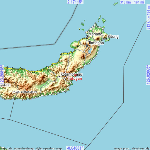 Topographic map of Tutuyan