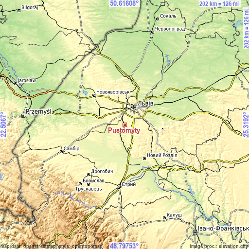 Topographic map of Pustomyty