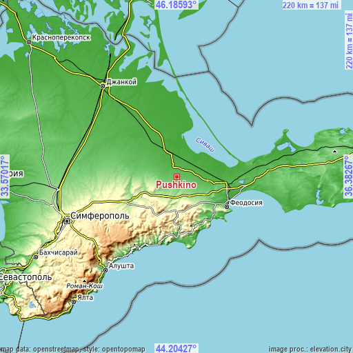 Topographic map of Pushkino