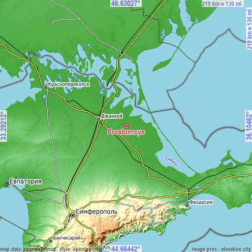 Topographic map of Prostornoye