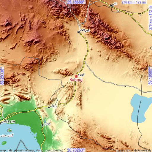 Topographic map of Kahnūj