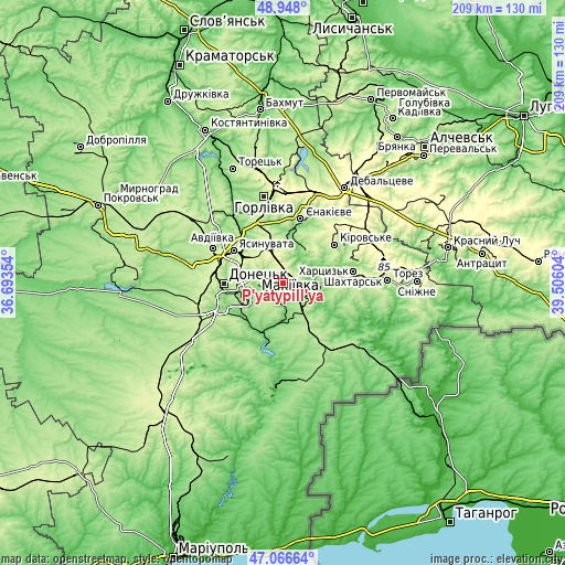 Topographic map of P'yatypill'ya