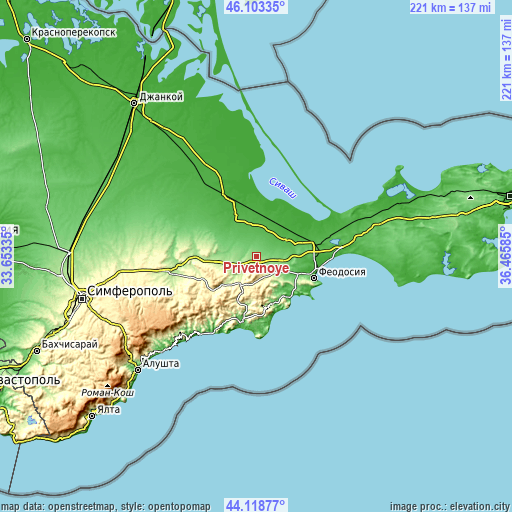 Topographic map of Privetnoye