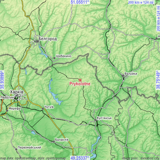 Topographic map of Prykolotne