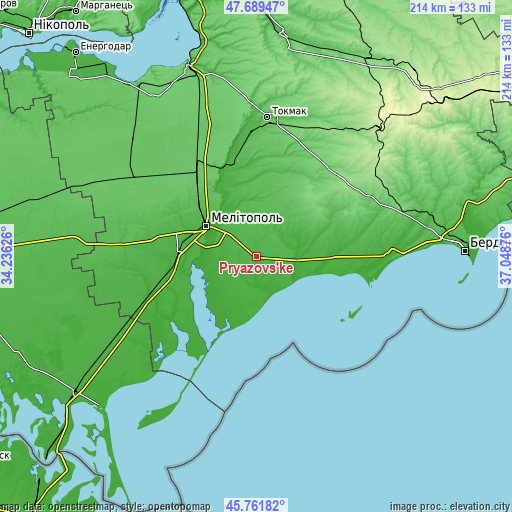 Topographic map of Pryazovs’ke