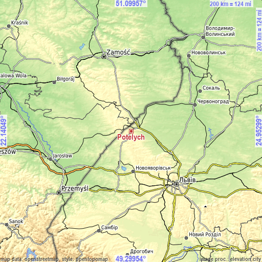 Topographic map of Potelych