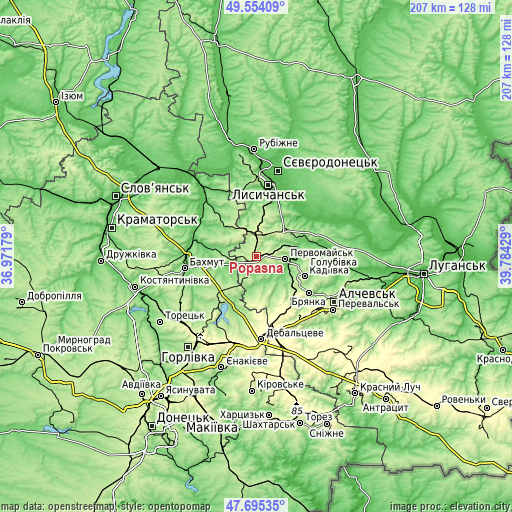 Topographic map of Popasna