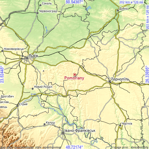 Topographic map of Pomoriany