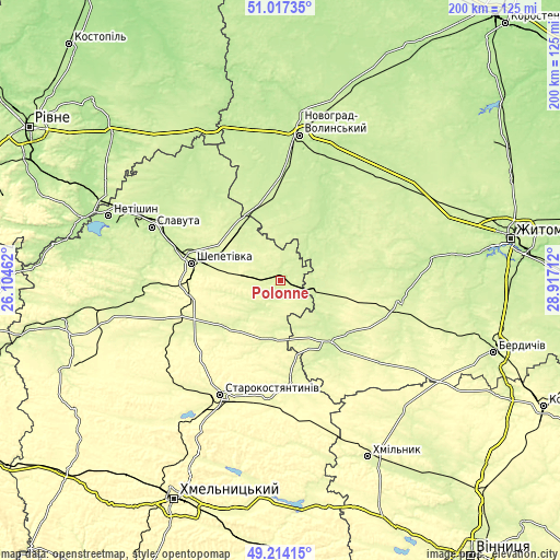 Topographic map of Polonne