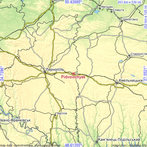 Topographic map of Pidvolochysk