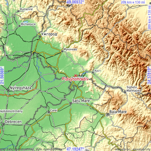 Topographic map of Pidvynohradiv