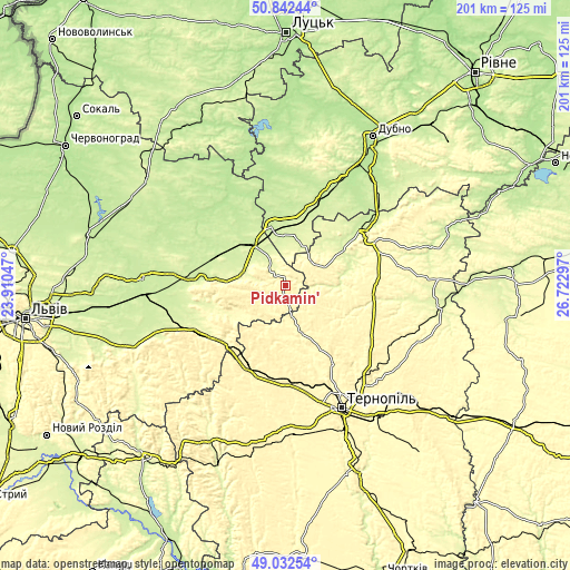 Topographic map of Pidkamin’