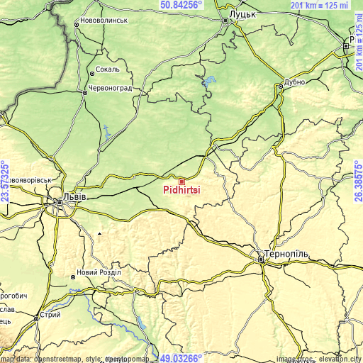 Topographic map of Pidhirtsi