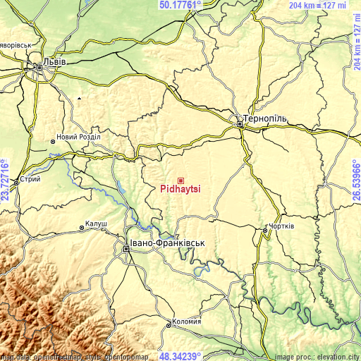 Topographic map of Pidhaytsi