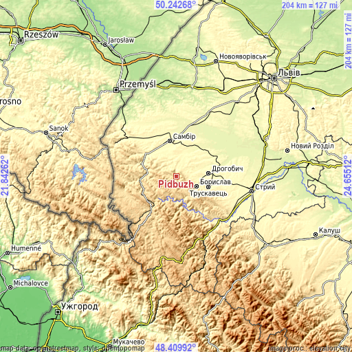 Topographic map of Pidbuzh