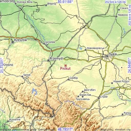 Topographic map of Pnikut