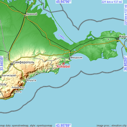 Topographic map of Koktebel