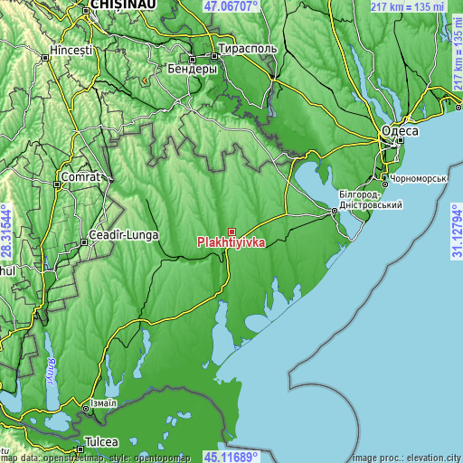 Topographic map of Plakhtiyivka