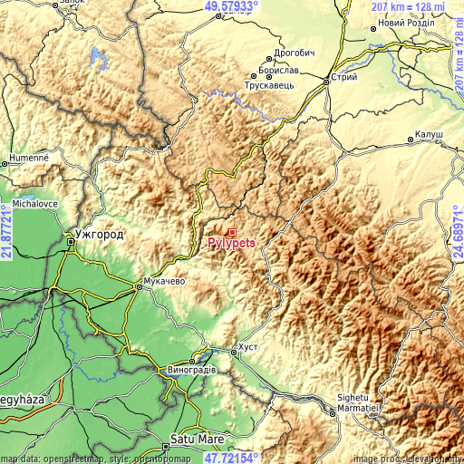 Topographic map of Pylypets