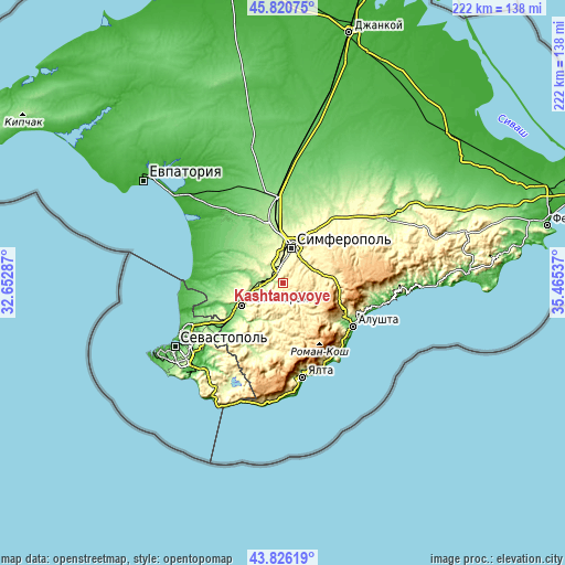 Topographic map of Kashtanovoye