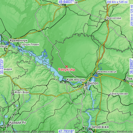 Topographic map of Petrykivka