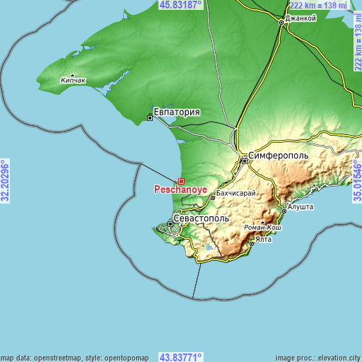 Topographic map of Peschanoye