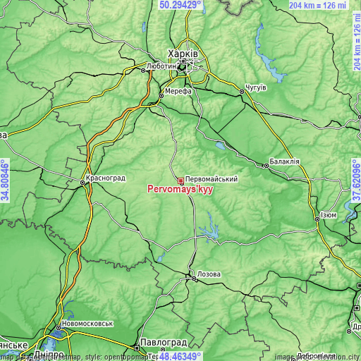 Topographic map of Pervomays’kyy