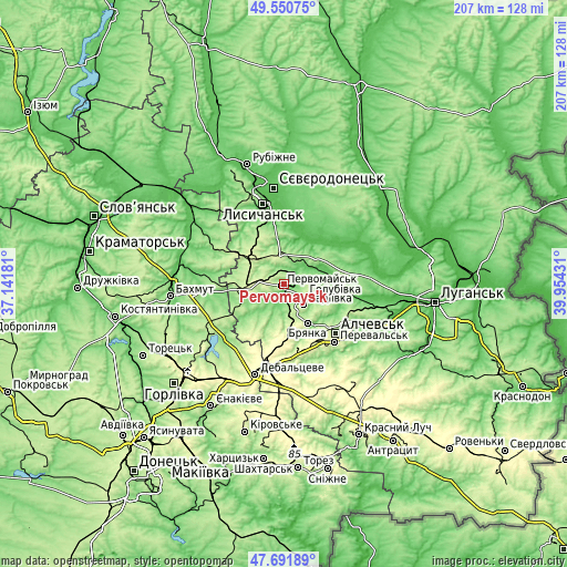 Topographic map of Pervomays’k