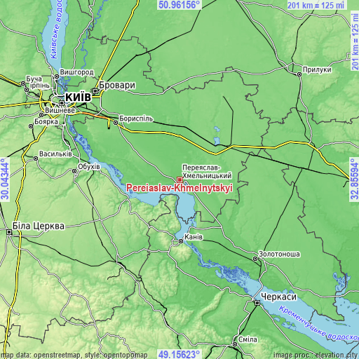 Topographic map of Pereiaslav-Khmelnytskyi