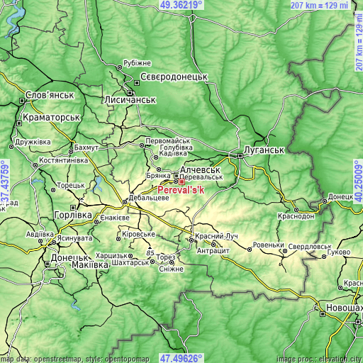 Topographic map of Pereval’s’k