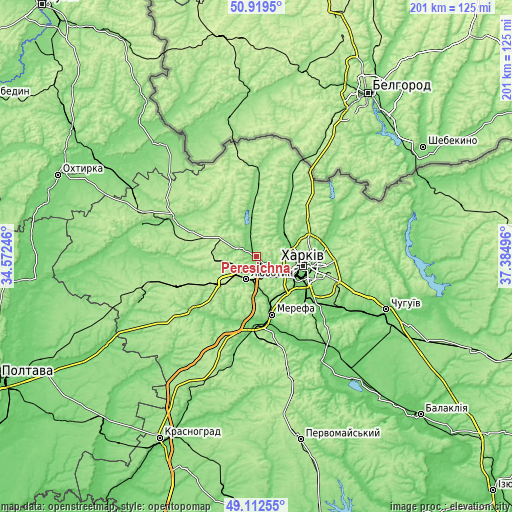 Topographic map of Peresichna