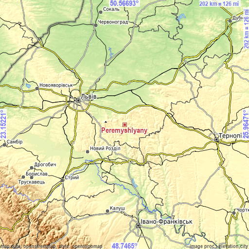 Topographic map of Peremyshlyany