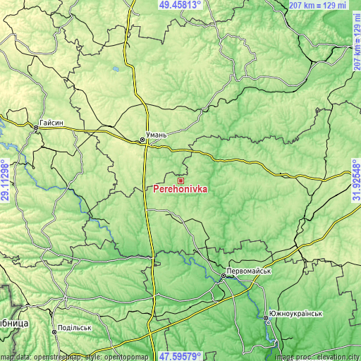 Topographic map of Perehonivka