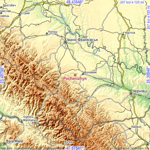 Topographic map of Pechenizhyn