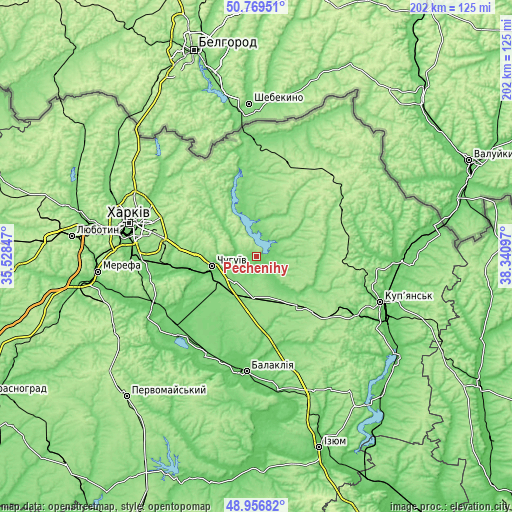 Topographic map of Pechenihy